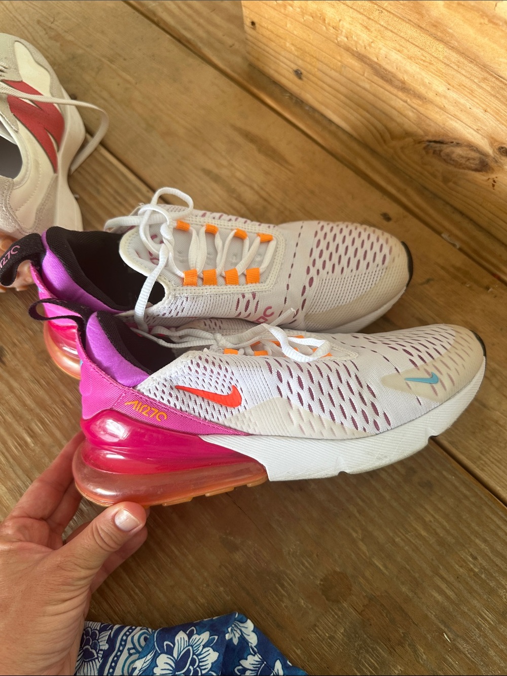 Nike White Sneakers with Pink, Magenta and Orange Accents